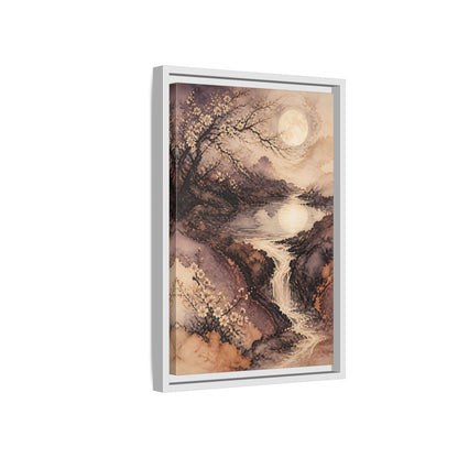 Side Mockup 4. Moonlit Plum Blossoms shown as framed canvas print