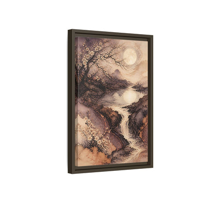 Side Mockup 5. Moonlit Plum Blossoms shown as framed canvas print