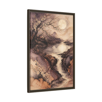 Side Mockup 11. Moonlit Plum Blossoms shown as framed canvas print
