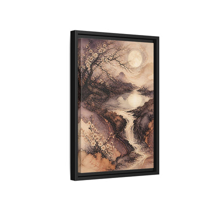 Side Mockup 6. Moonlit Plum Blossoms shown as framed canvas print
