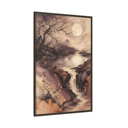 Side Mockup 8. Moonlit Plum Blossoms shown as framed canvas print