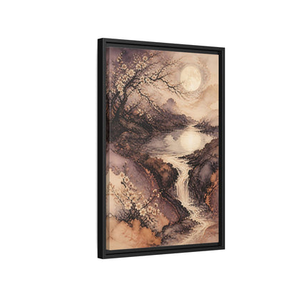 Side Mockup 3. Moonlit Plum Blossoms shown as framed canvas print