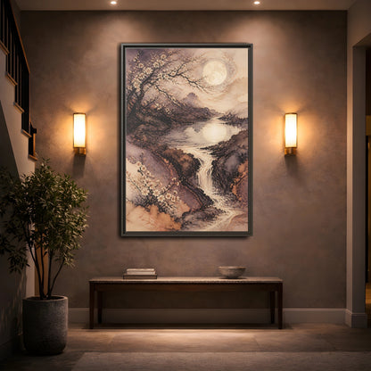 Mockup 2. Moonlit Plum Blossoms shown as framed canvas print