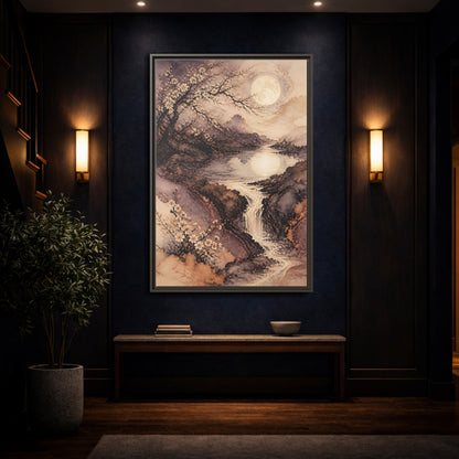 Mockup 4. Moonlit Plum Blossoms shown as framed canvas print