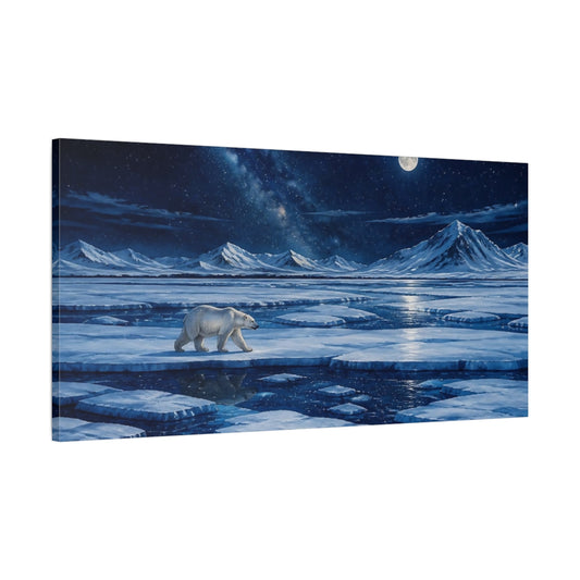 Main Mockup. Moonlit Polar Bear On Ice shown as canvas print