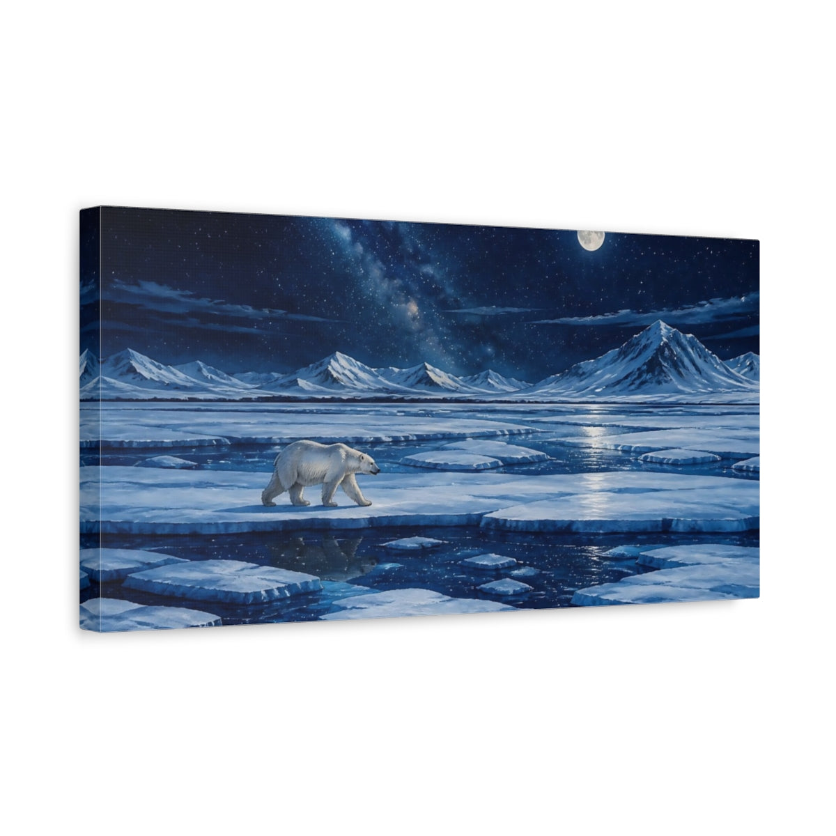 Side Mockup 3. Moonlit Polar Bear On Ice shown as canvas print