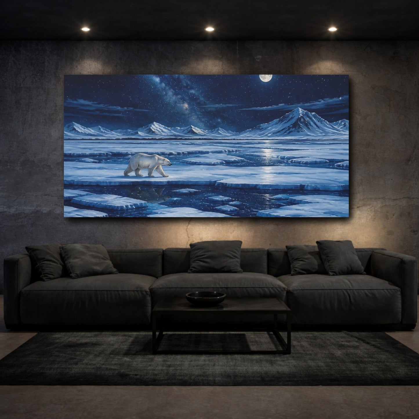 Mockup 3. Moonlit Polar Bear On Ice shown as canvas print