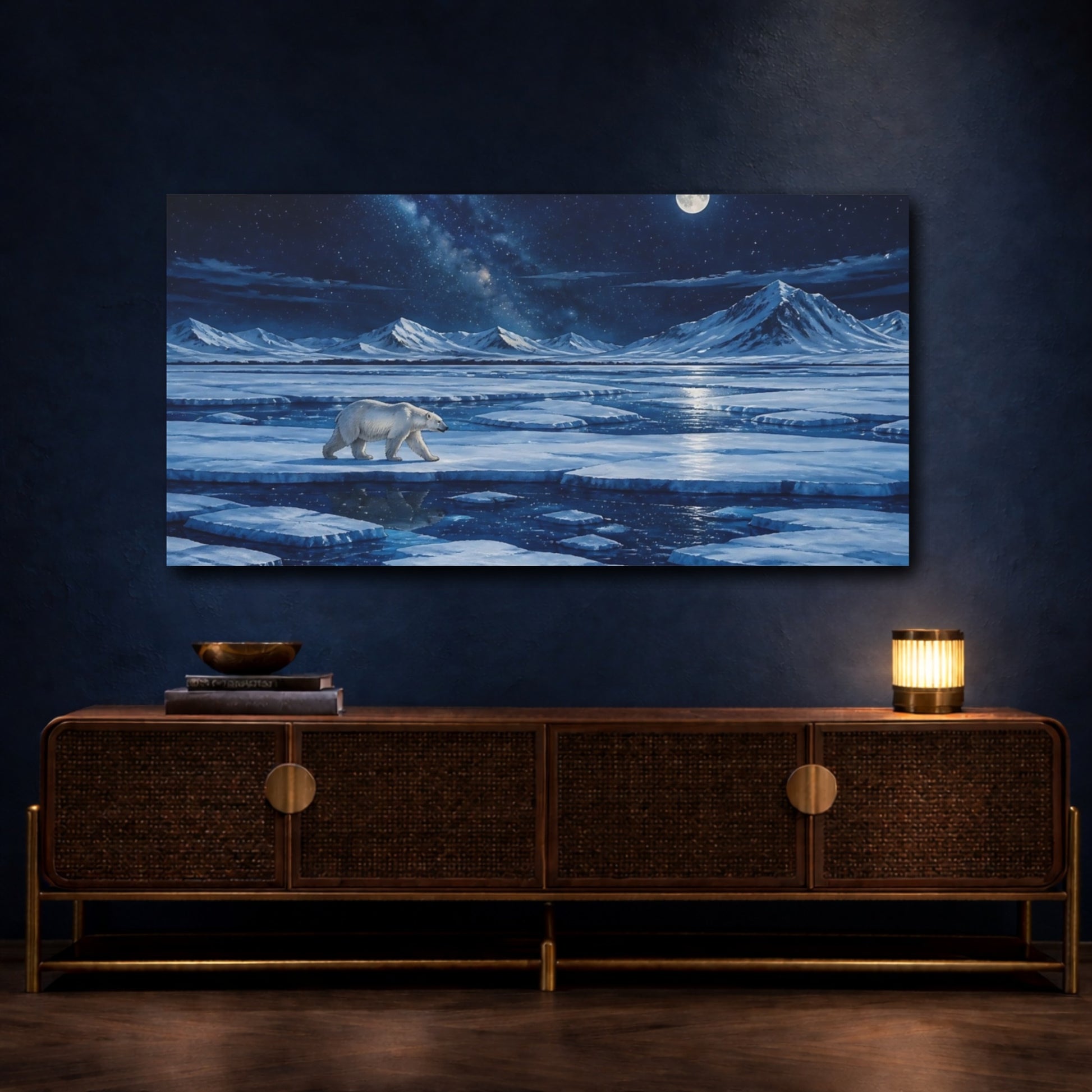 Mockup 4. Moonlit Polar Bear On Ice shown as canvas print