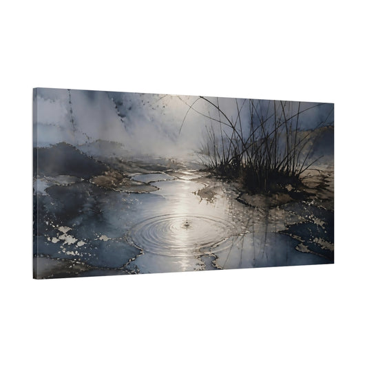 Main Mockup. Moonlit Pond With Reeds shown as canvas print