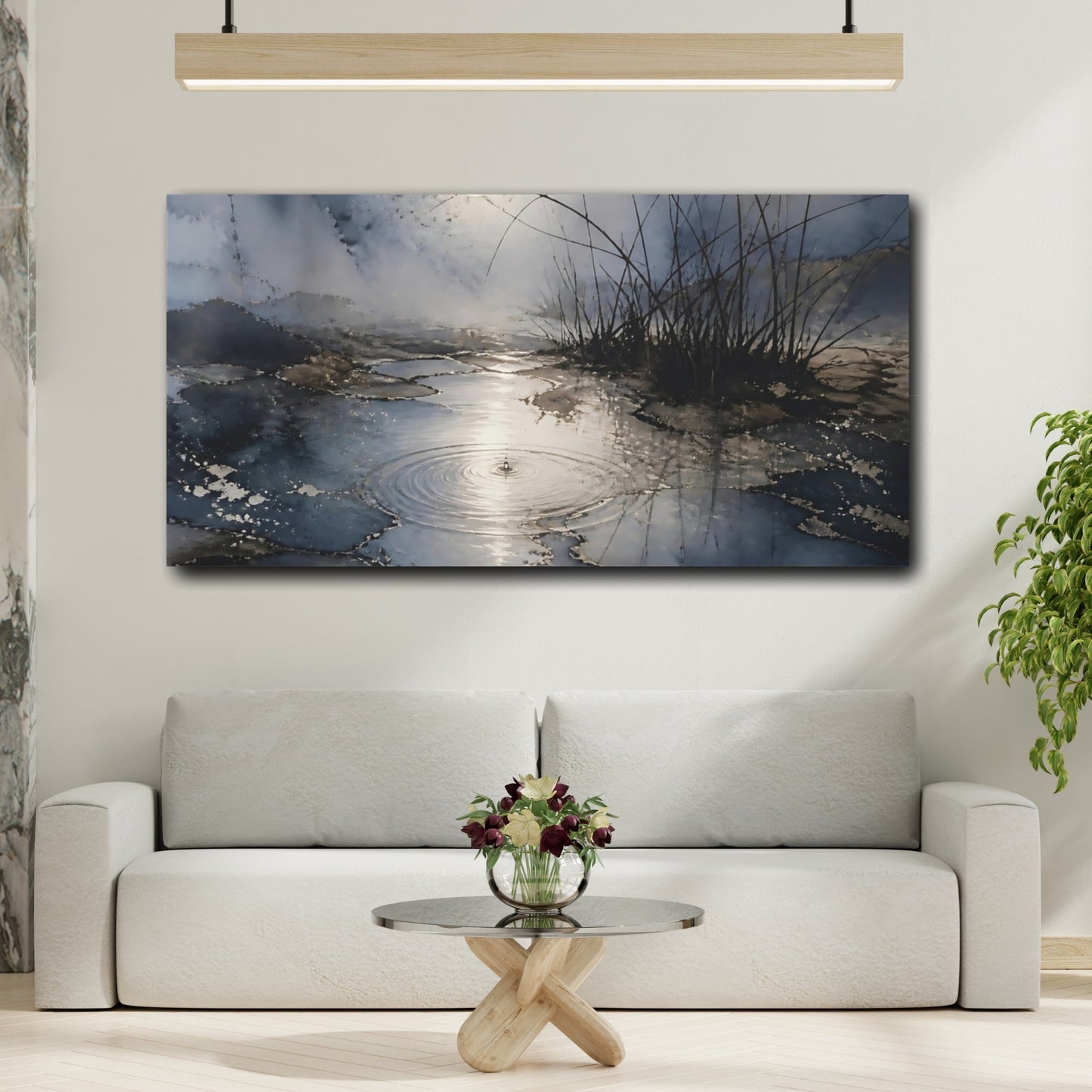 Mockup 2. Moonlit Pond With Reeds shown as canvas print