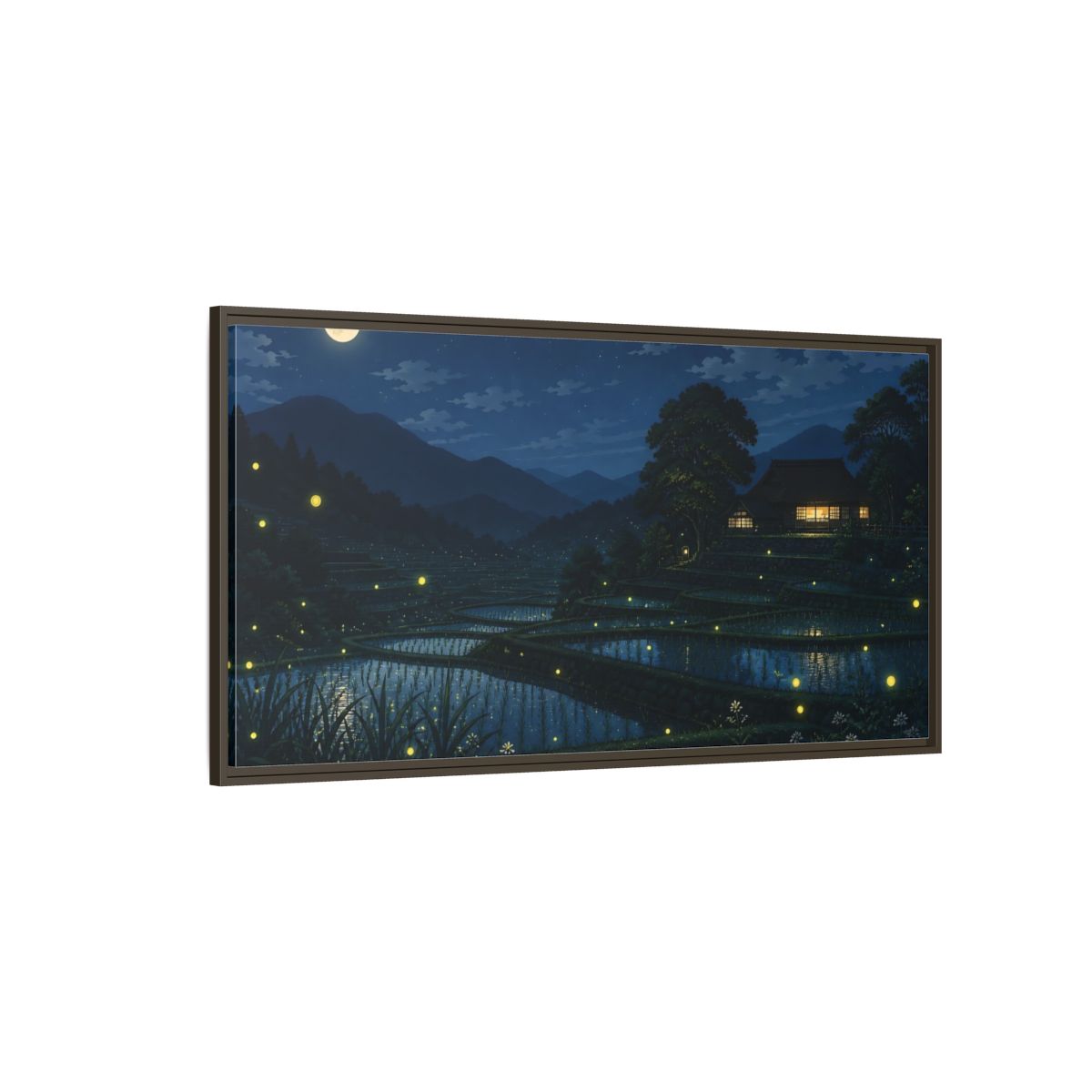 Side Mockup 4. Moonlit Rice Terraces shown as framed canvas print