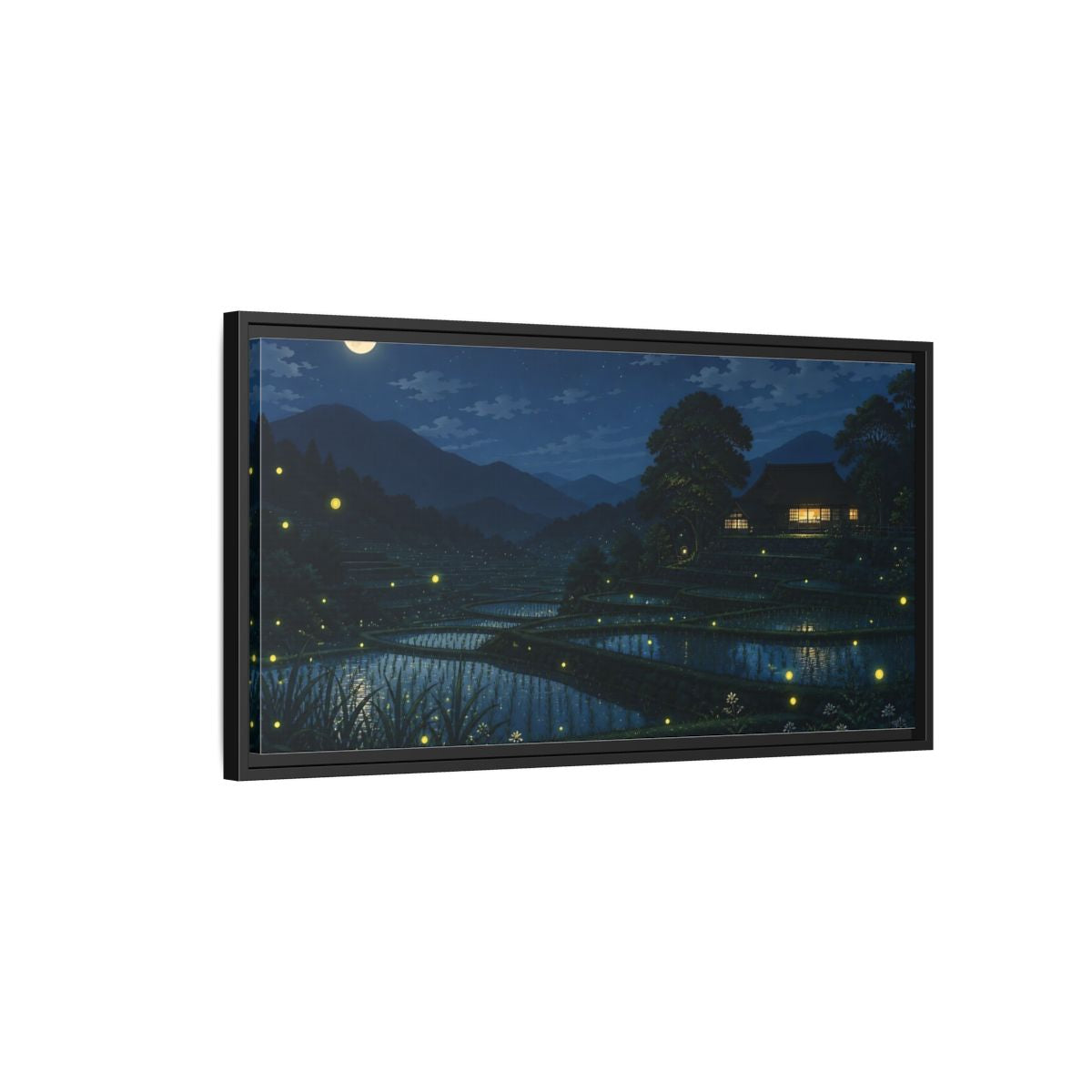 Side Mockup 2. Moonlit Rice Terraces shown as framed canvas print