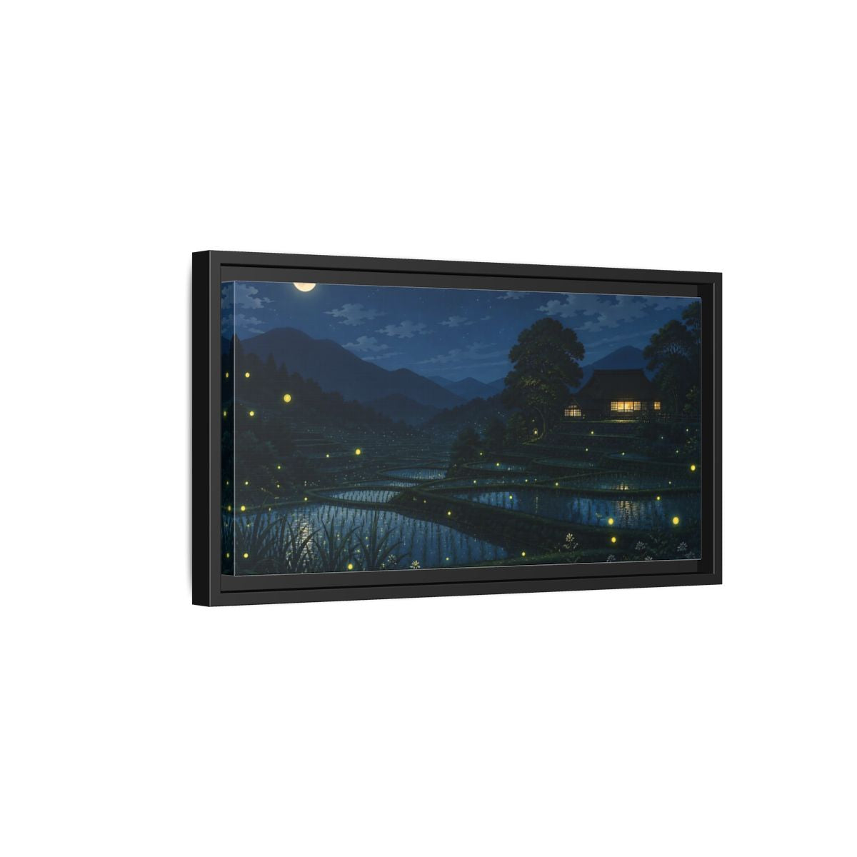 Side Mockup 8. Moonlit Rice Terraces shown as framed canvas print