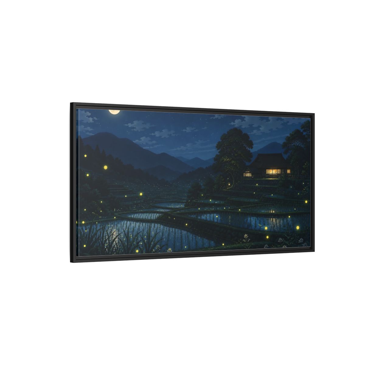 Side Mockup 5. Moonlit Rice Terraces shown as framed canvas print