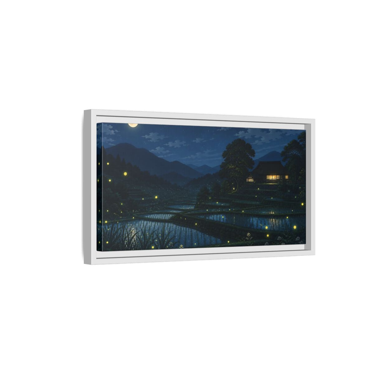 Side Mockup 6. Moonlit Rice Terraces shown as framed canvas print