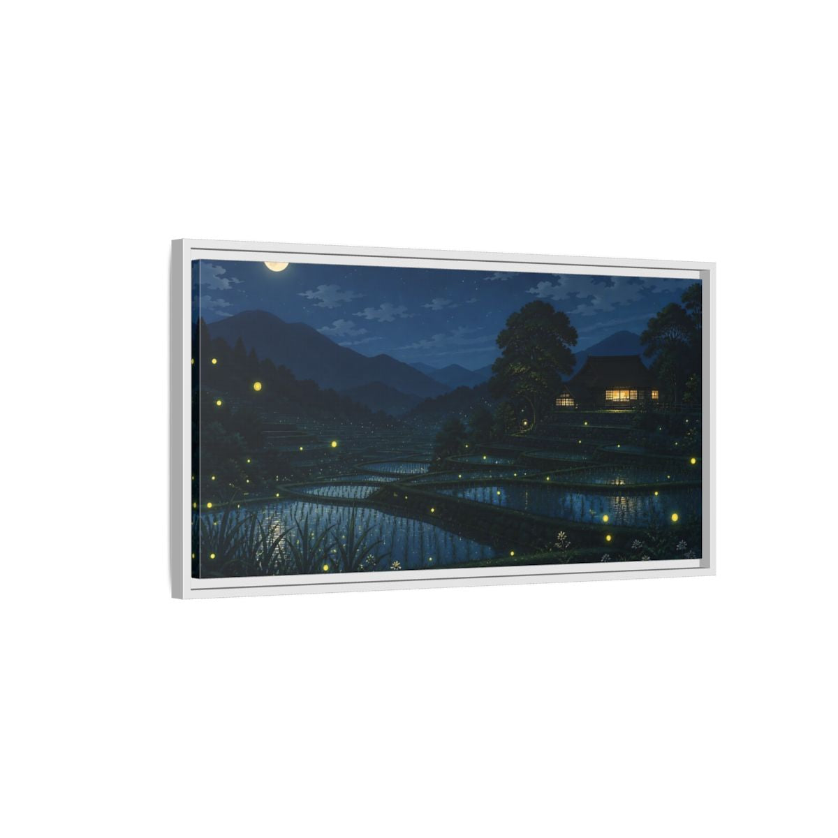 Side Mockup 1. Moonlit Rice Terraces shown as framed canvas print