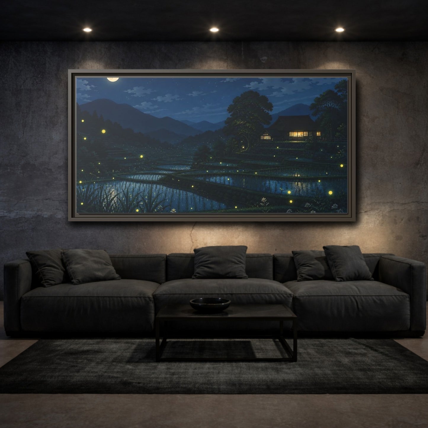 Mockup 3. Moonlit Rice Terraces shown as framed canvas print