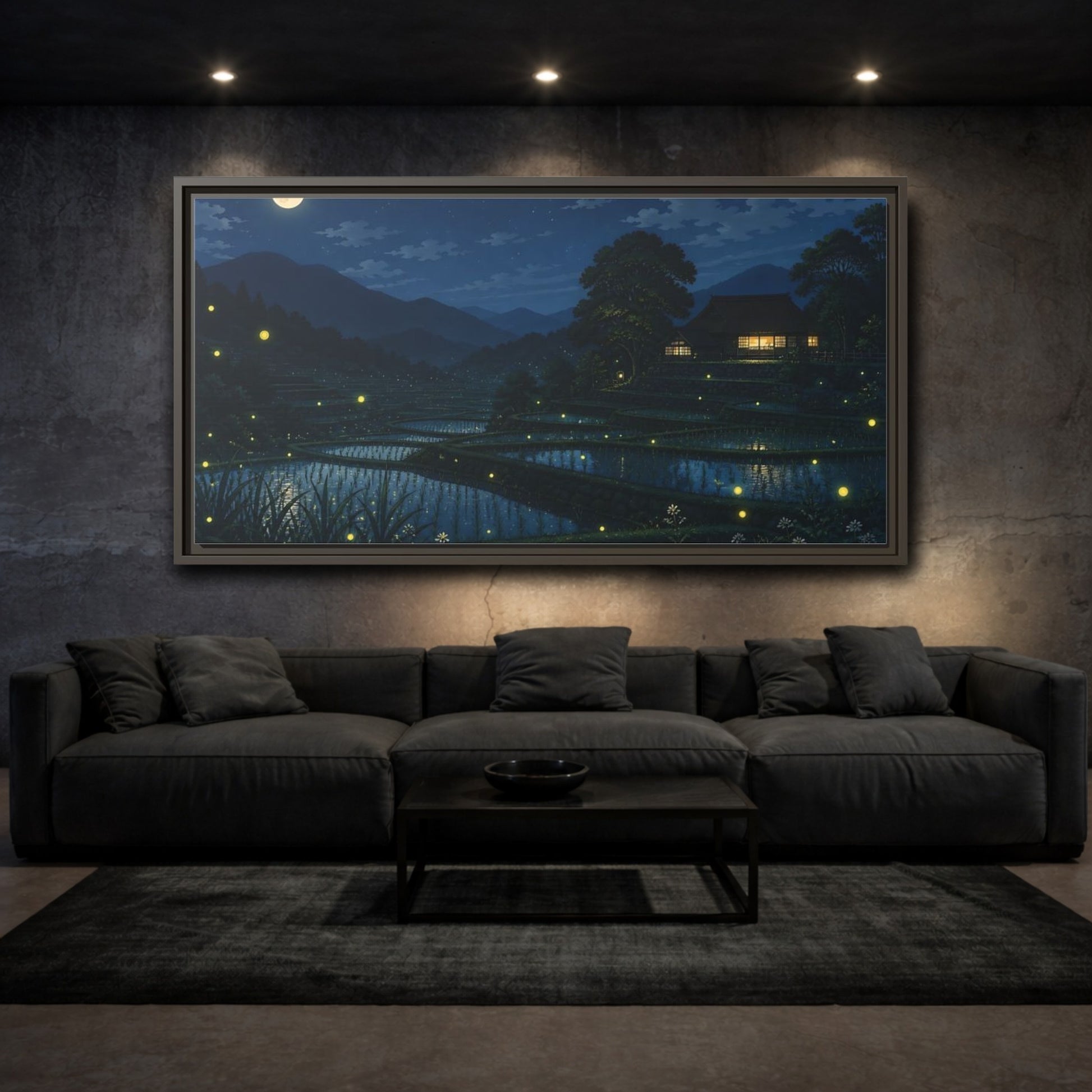 Mockup 3. Moonlit Rice Terraces shown as framed canvas print
