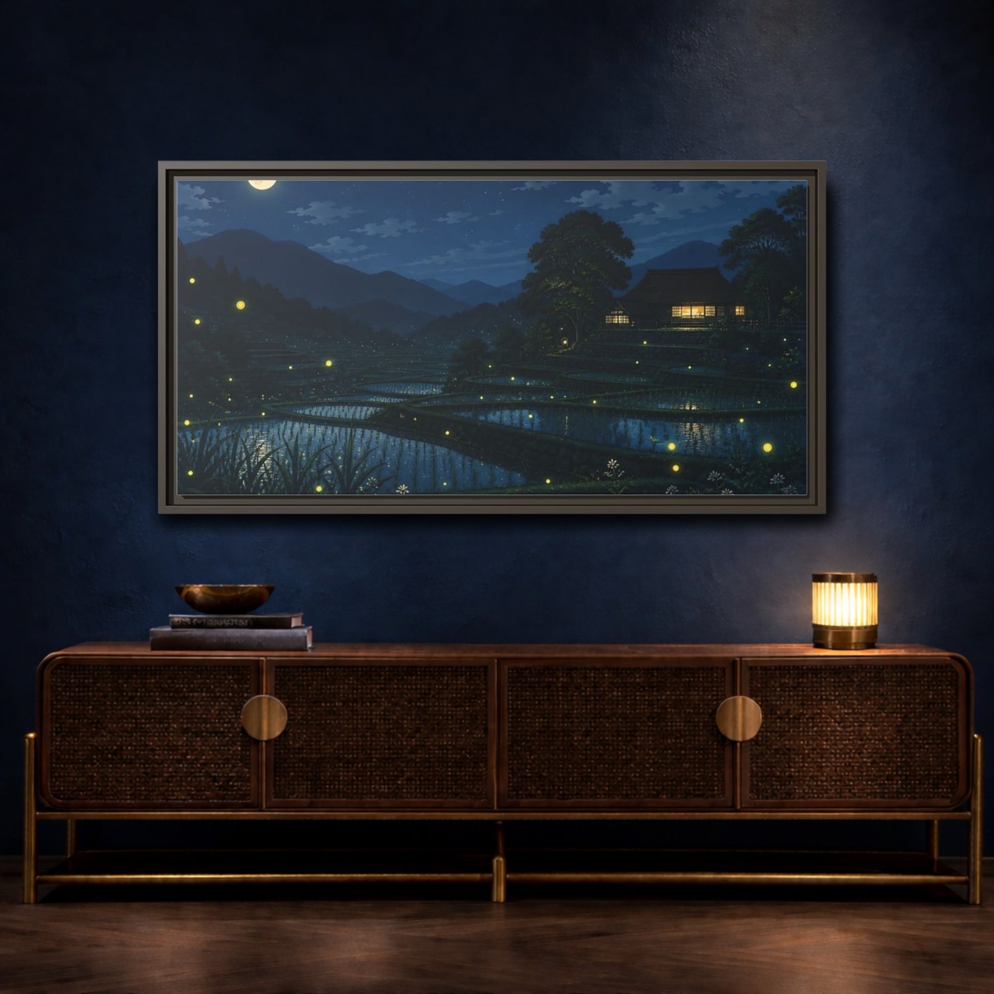 Mockup 4. Moonlit Rice Terraces shown as framed canvas print
