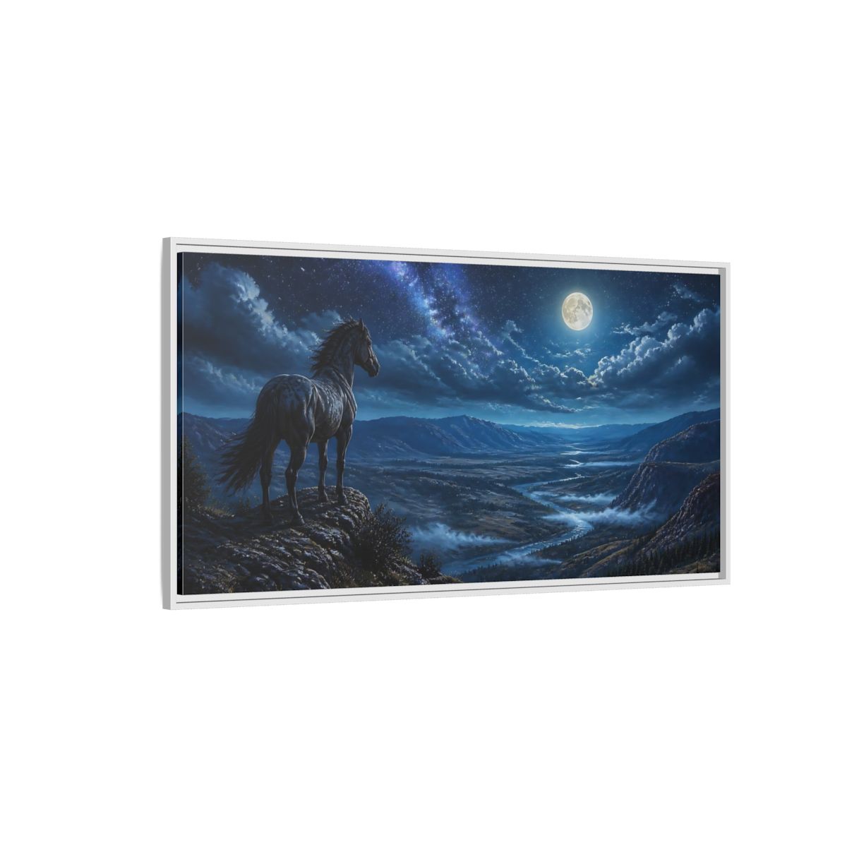 Side Mockup 3. Moonlit Ridge Mustang shown as framed canvas print