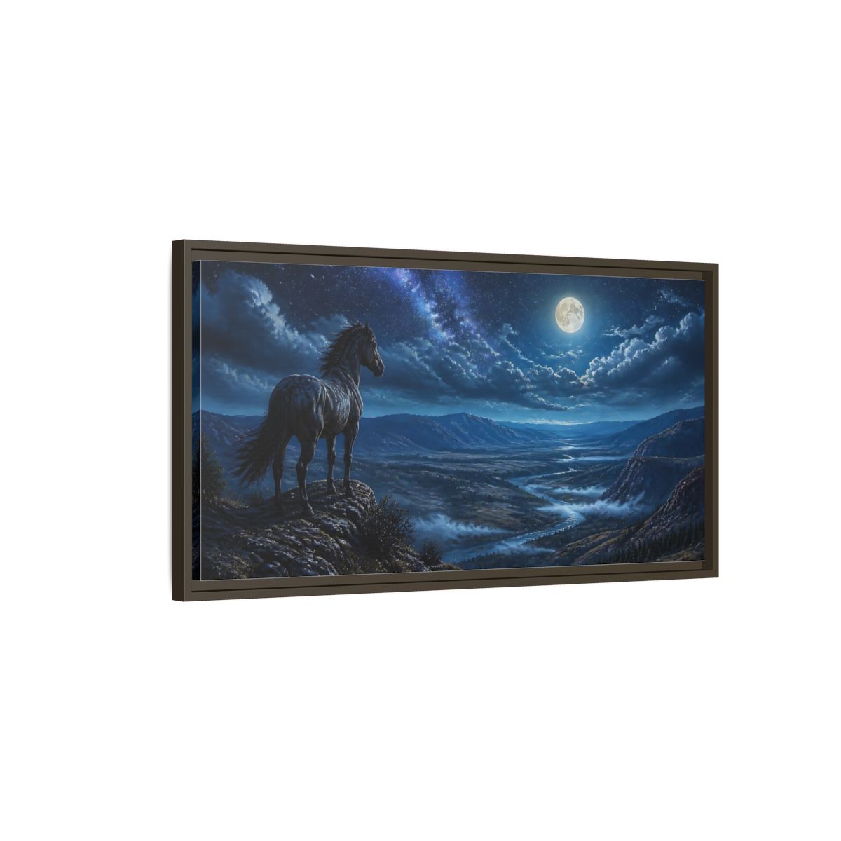 Main Mockup. Moonlit Ridge Mustang shown as framed canvas print