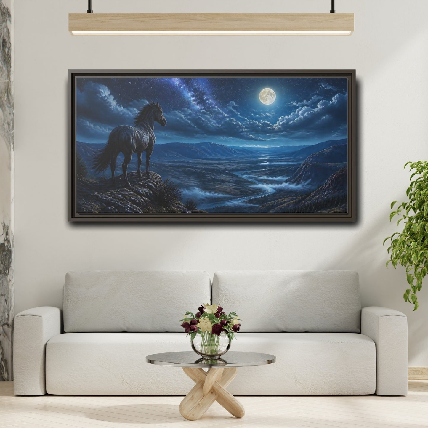 Mockup 2. Moonlit Ridge Mustang shown as framed canvas print