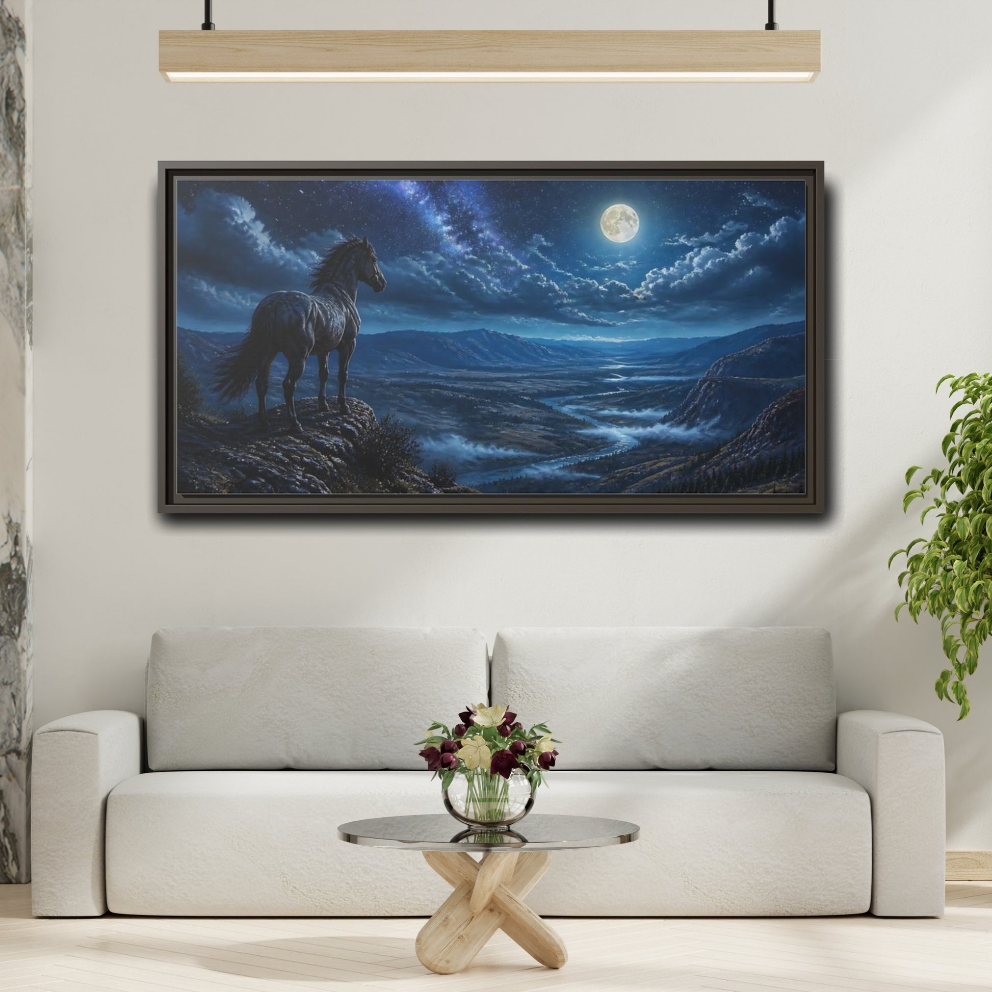 Mockup 2. Moonlit Ridge Mustang shown as framed canvas print