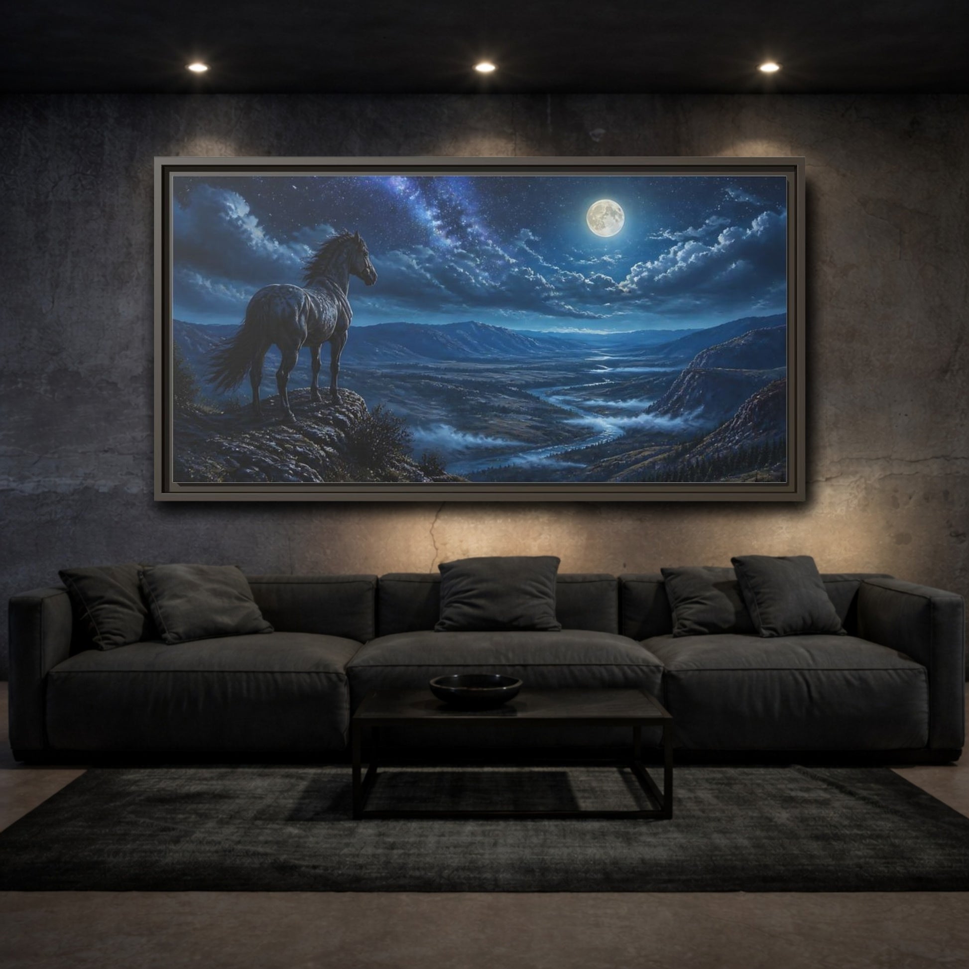 Mockup 3. Moonlit Ridge Mustang shown as framed canvas print