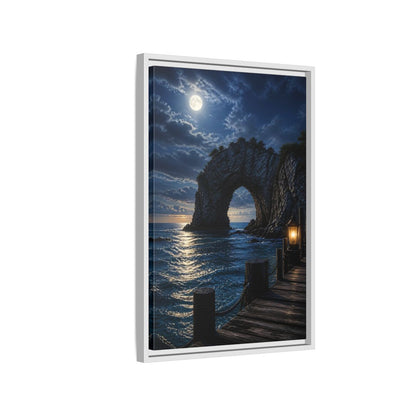 Side Mockup 1. Moonlit Sea Arch Landscape shown as framed canvas print