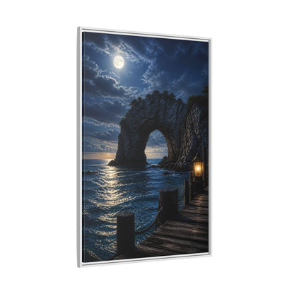 Side Mockup 7. Moonlit Sea Arch Landscape shown as framed canvas print