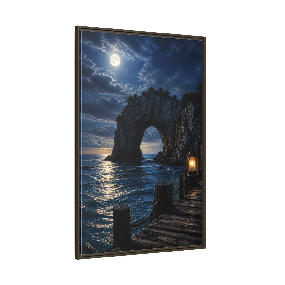 Side Mockup 8. Moonlit Sea Arch Landscape shown as framed canvas print