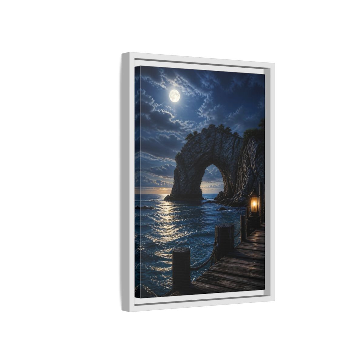 Side Mockup 4. Moonlit Sea Arch Landscape shown as framed canvas print