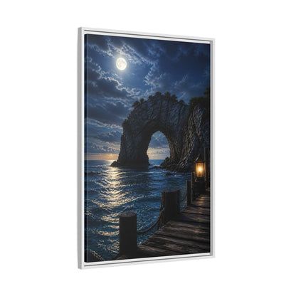 Side Mockup 9. Moonlit Sea Arch Landscape shown as framed canvas print