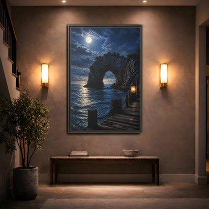 Mockup 2. Moonlit Sea Arch Landscape shown as framed canvas print