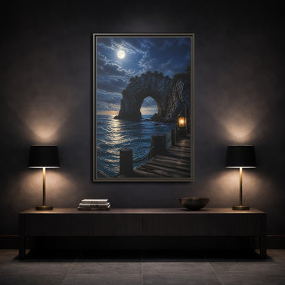 Mockup 3. Moonlit Sea Arch Landscape shown as framed canvas print