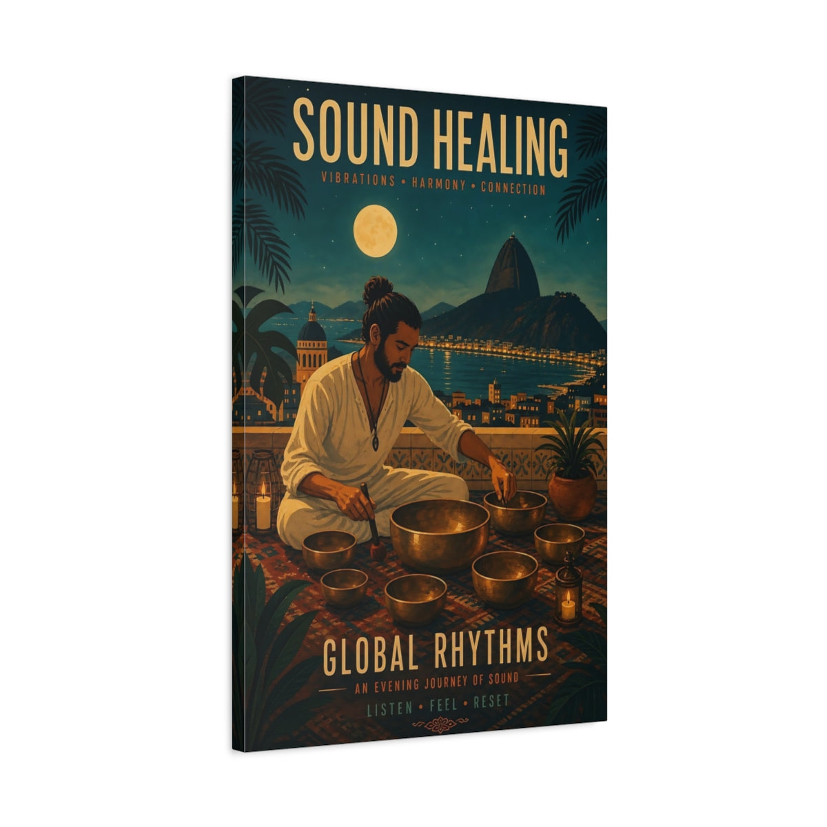 Side Mockup 2. Moonlit Sound Healing shown as canvas print