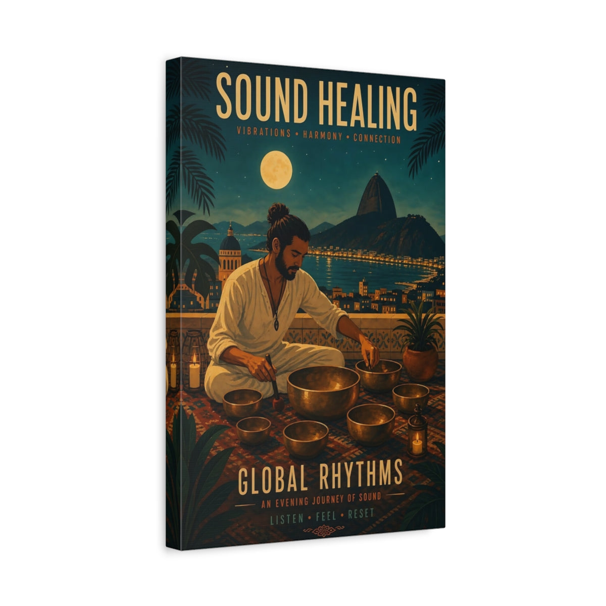 Side Mockup 4. Moonlit Sound Healing shown as canvas print