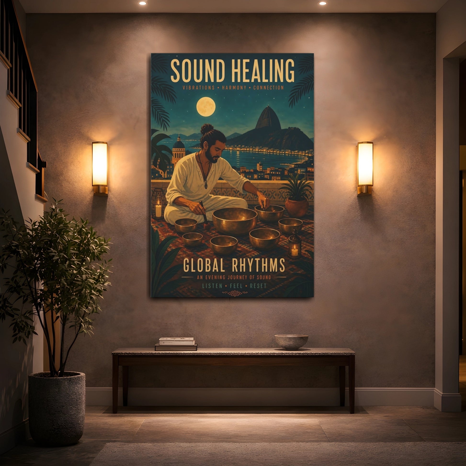 Mockup 2. Moonlit Sound Healing shown as canvas print