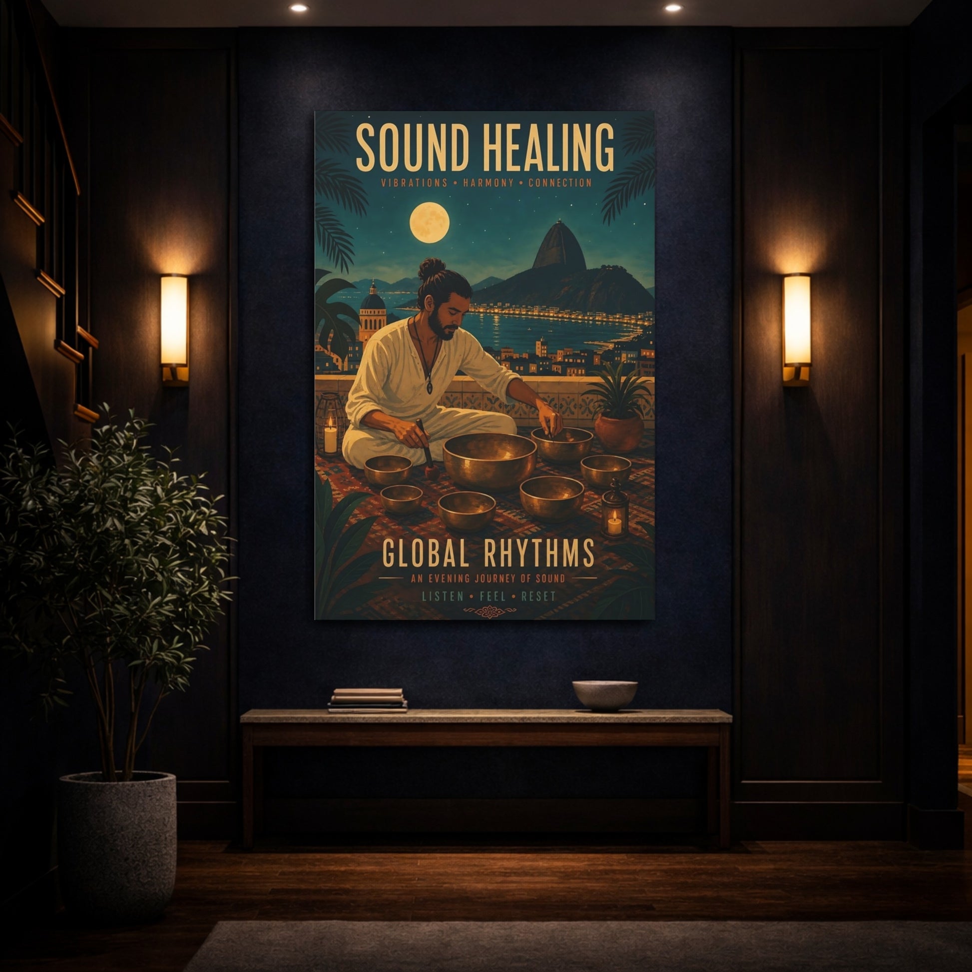 Mockup 4. Moonlit Sound Healing shown as canvas print