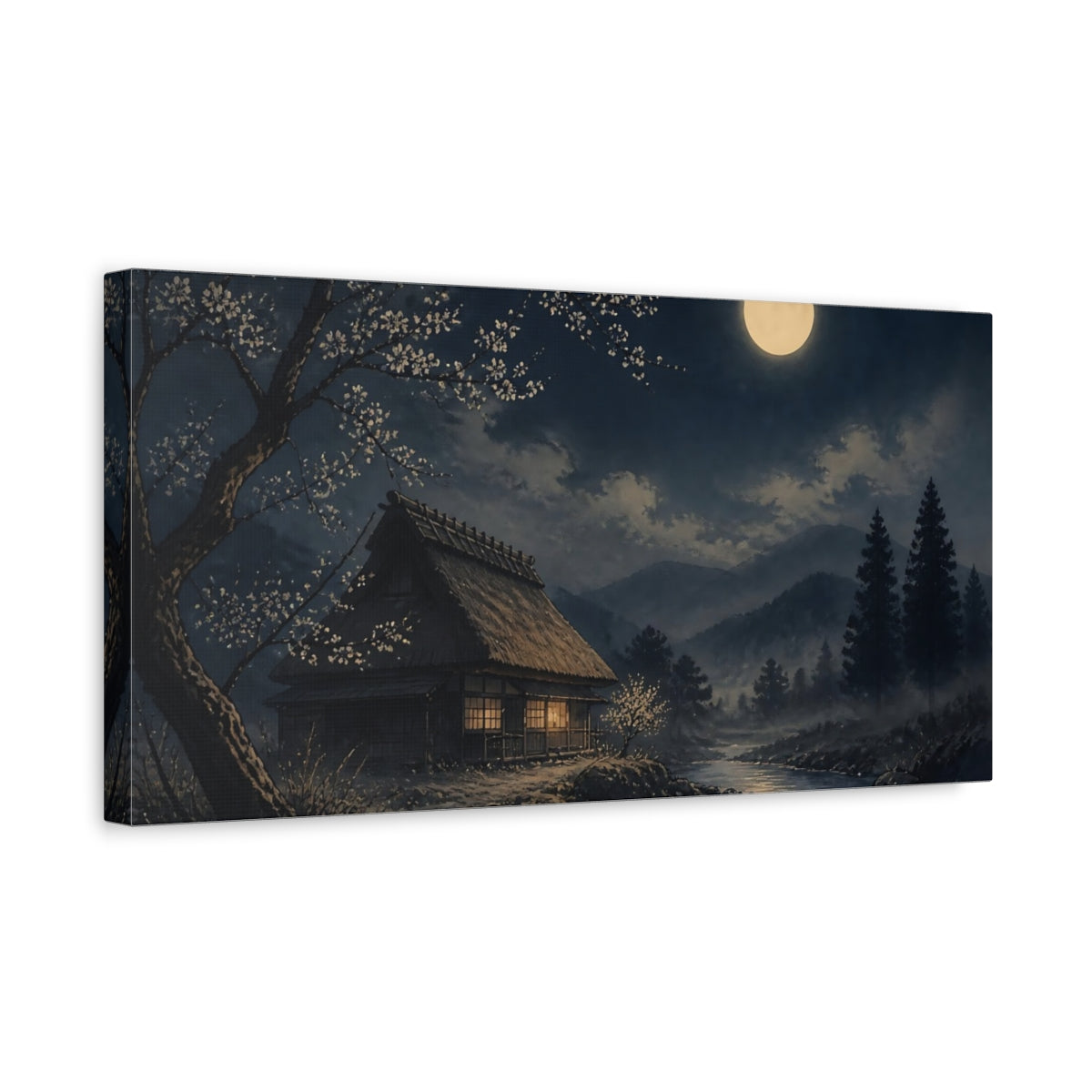 Side Mockup 3. Moonlit Thatched Farmhouse shown as canvas print