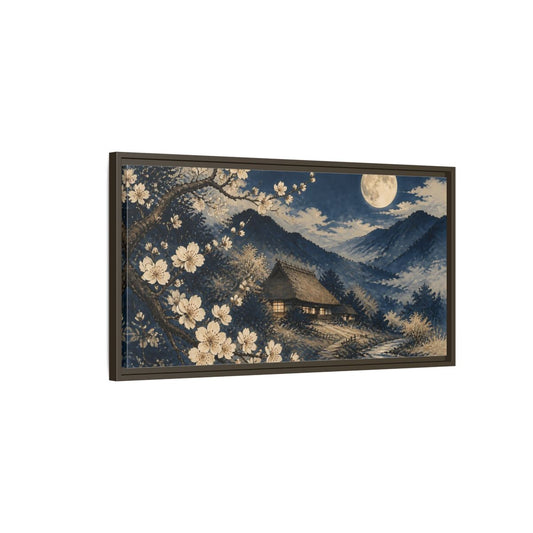 Main Mockup. Moonlit Thatched Farmhouse shown as framed canvas print
