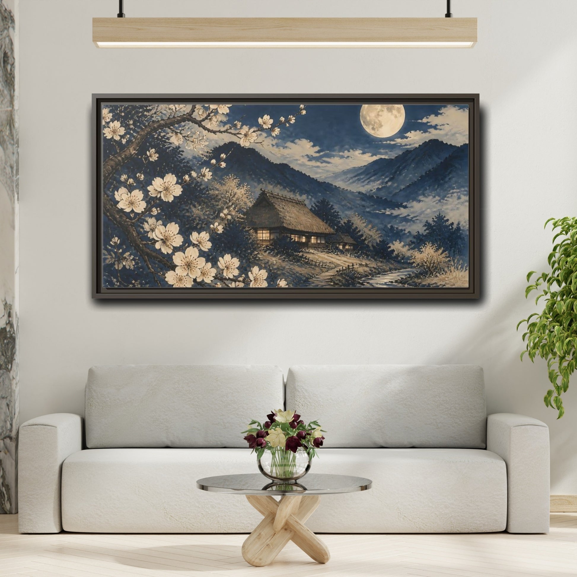 Mockup 2. Moonlit Thatched Farmhouse shown as framed canvas print