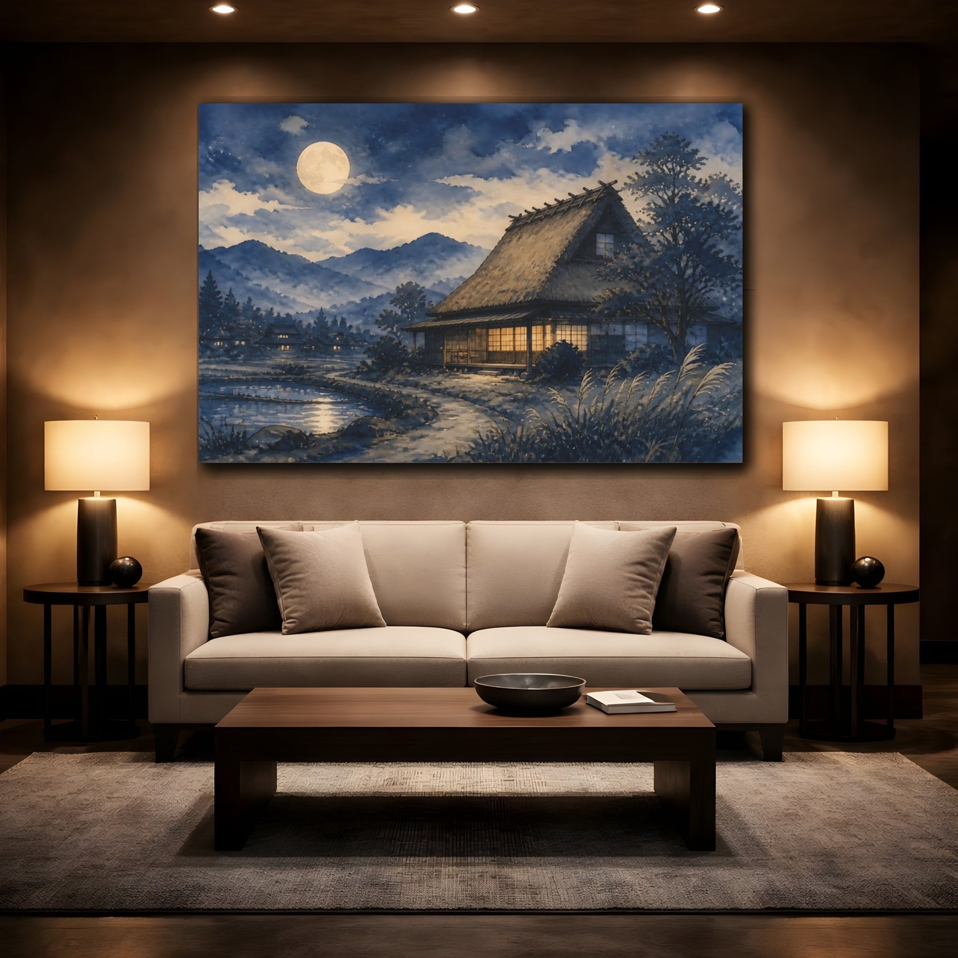 Mockup 2. Moonlit Thatched Farmhouse shown as canvas print
