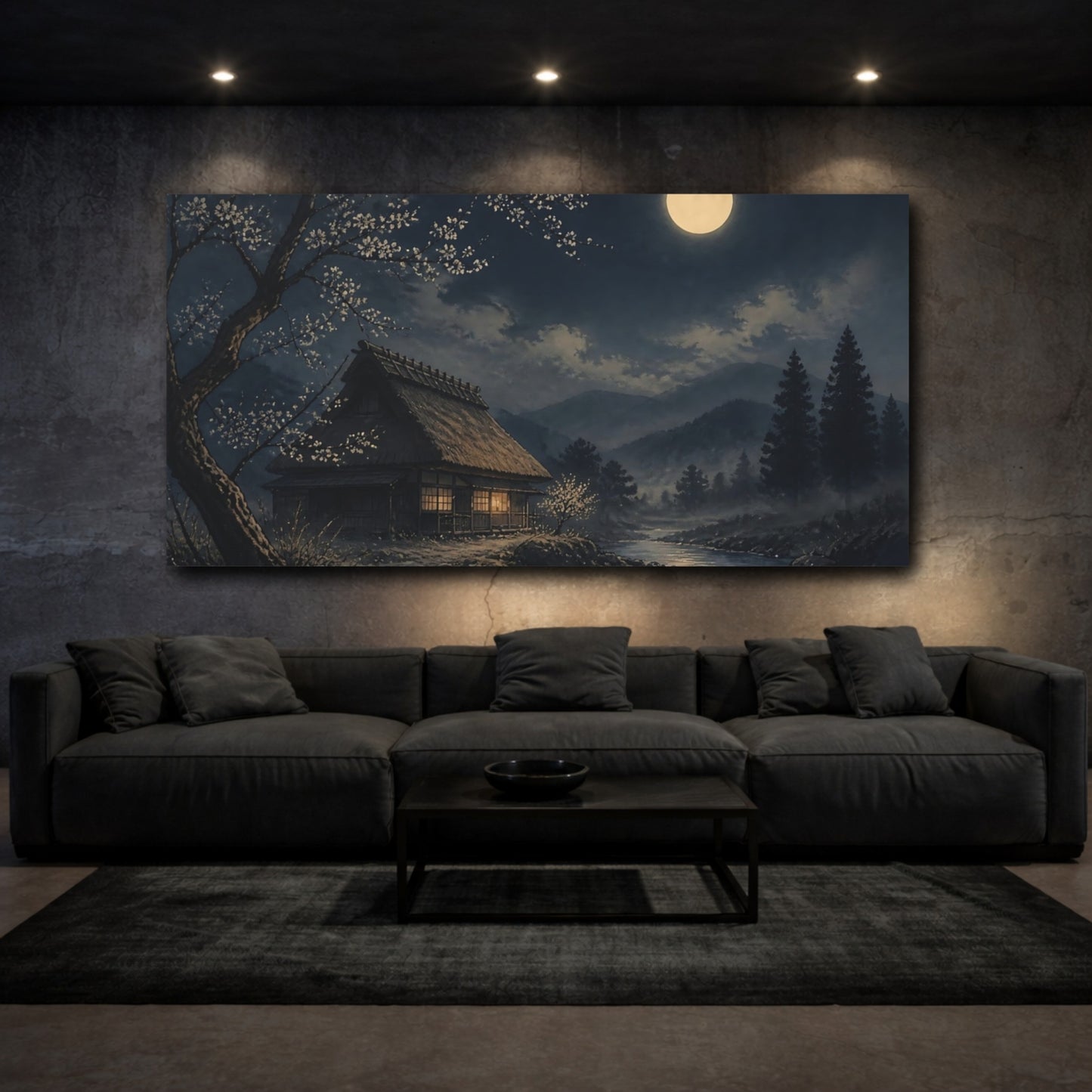 Mockup 3. Moonlit Thatched Farmhouse shown as canvas print