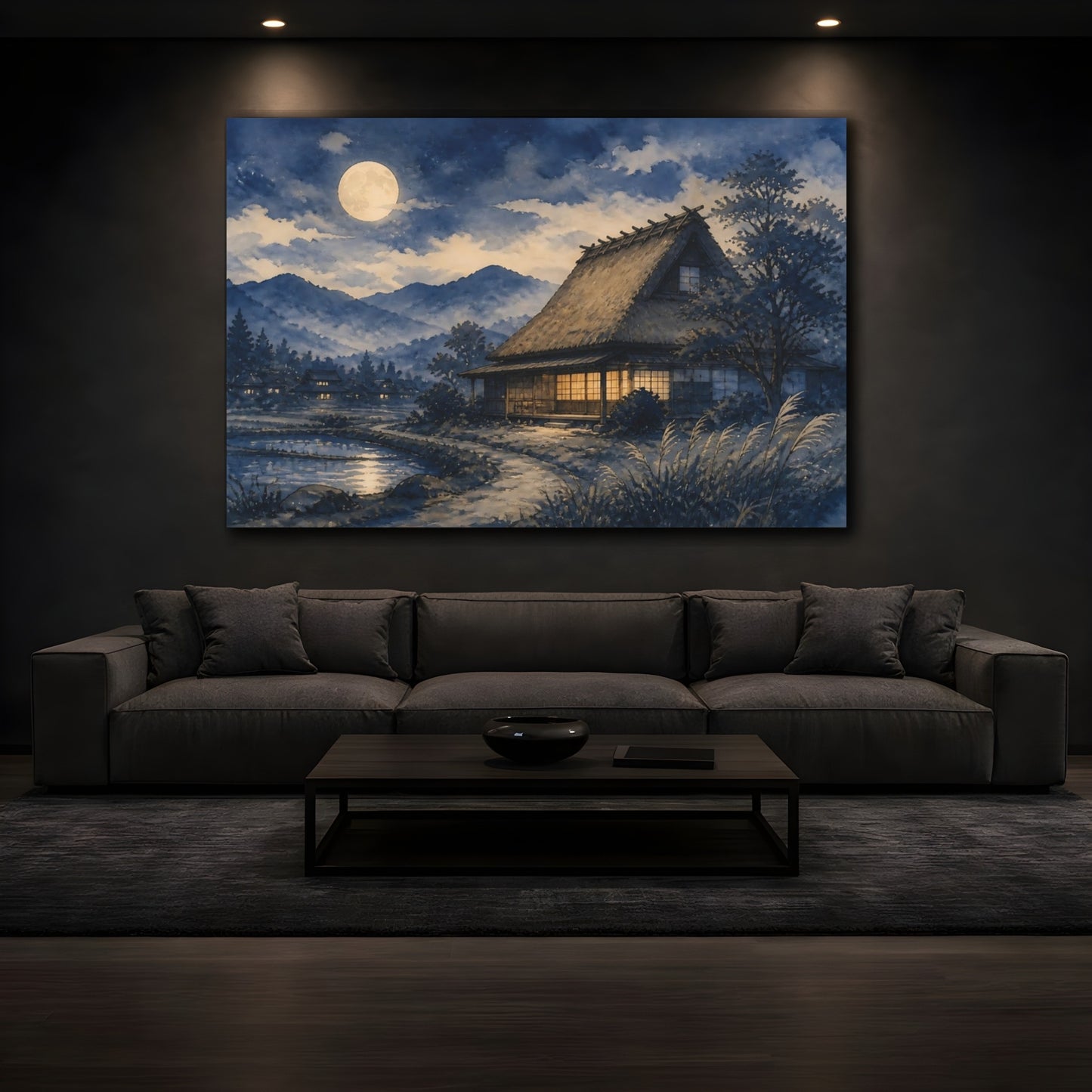 Mockup 3. Moonlit Thatched Farmhouse shown as canvas print