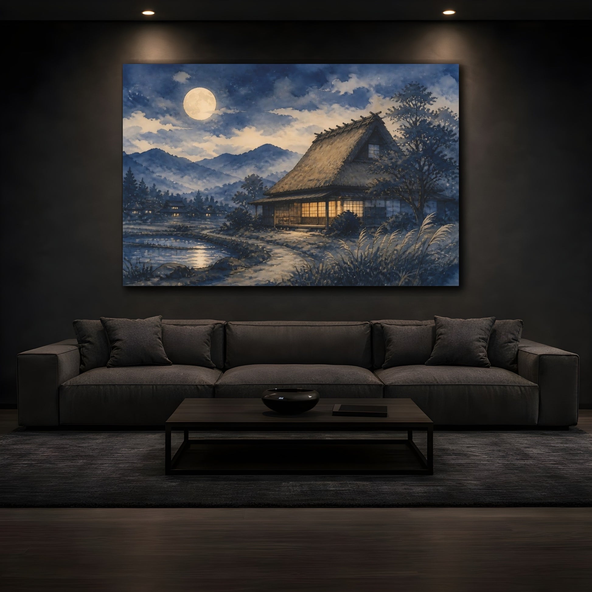 Mockup 3. Moonlit Thatched Farmhouse shown as canvas print
