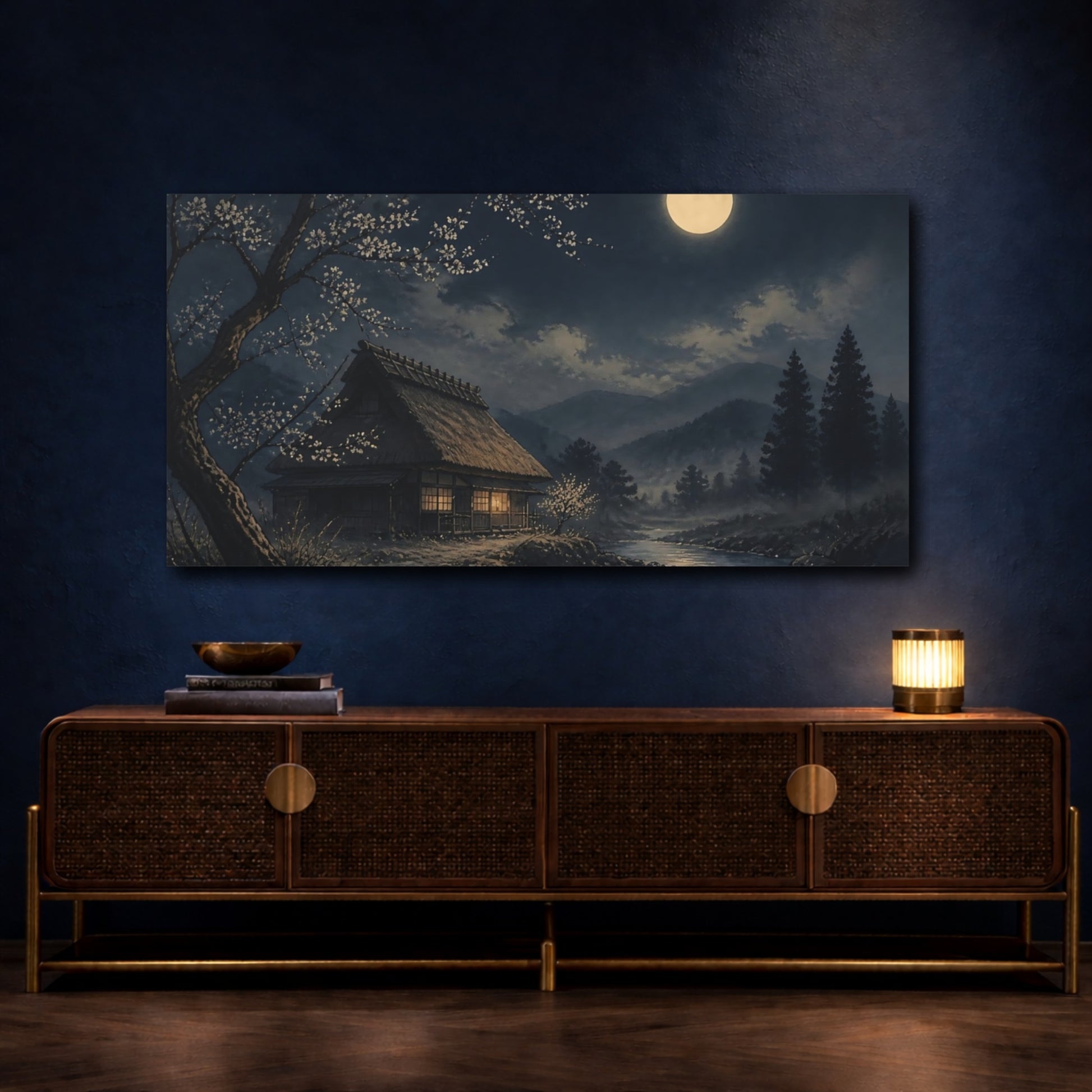 Mockup 4. Moonlit Thatched Farmhouse shown as canvas print