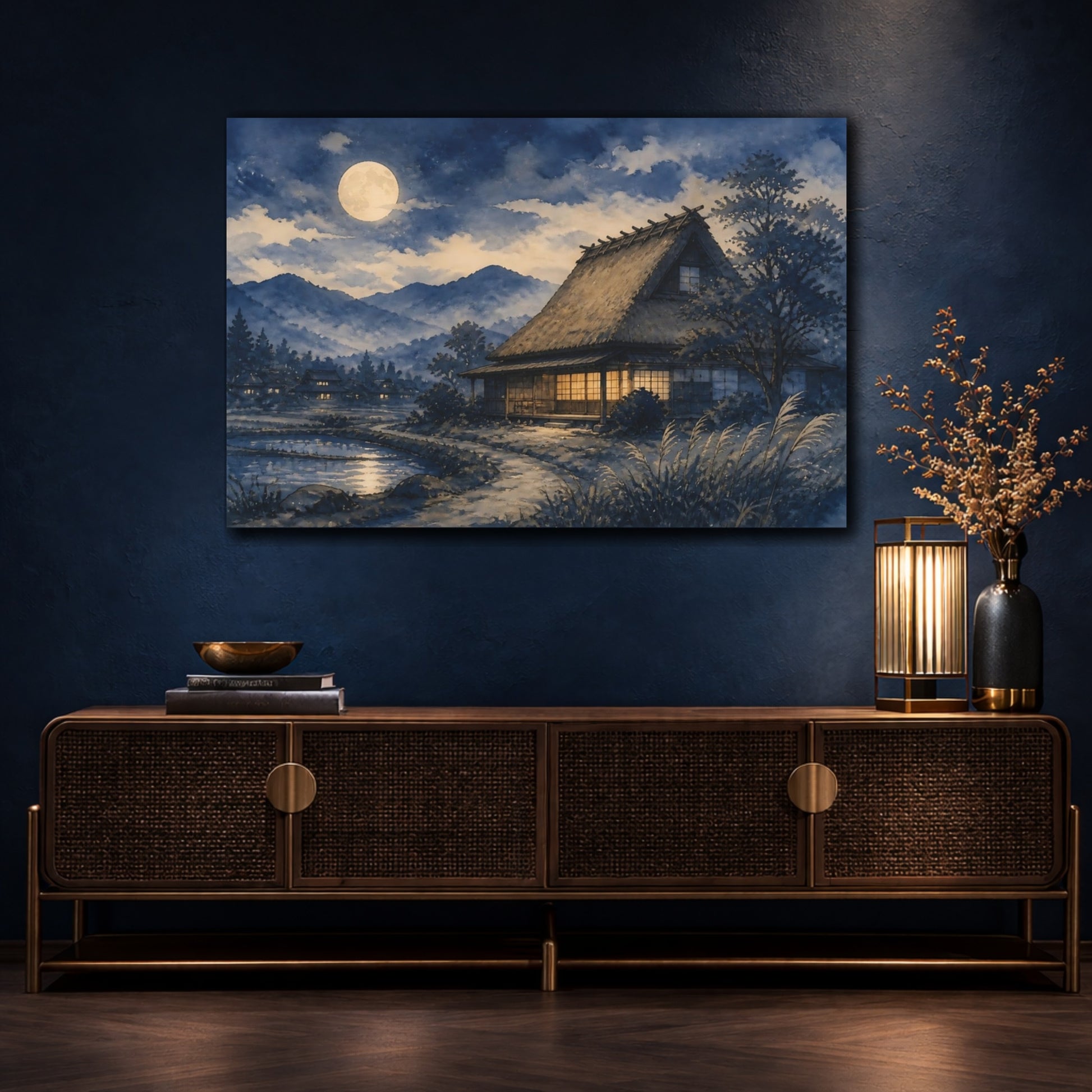 Mockup 4. Moonlit Thatched Farmhouse shown as canvas print