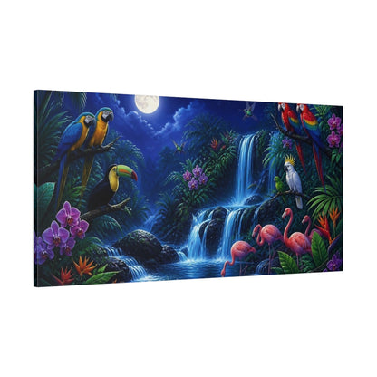 Side Mockup 2. Moonlit Tropical Birds shown as canvas print