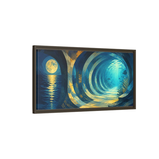 Main Mockup. Moonlit Underwater Corridor shown as framed canvas print